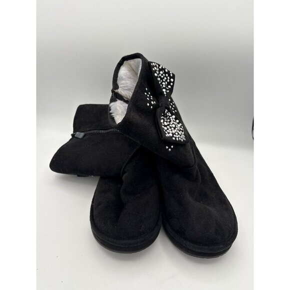 Joan Boyce Womens Black Rhinestone Bow Suede Boots Size 7 - Picture 2 of 4